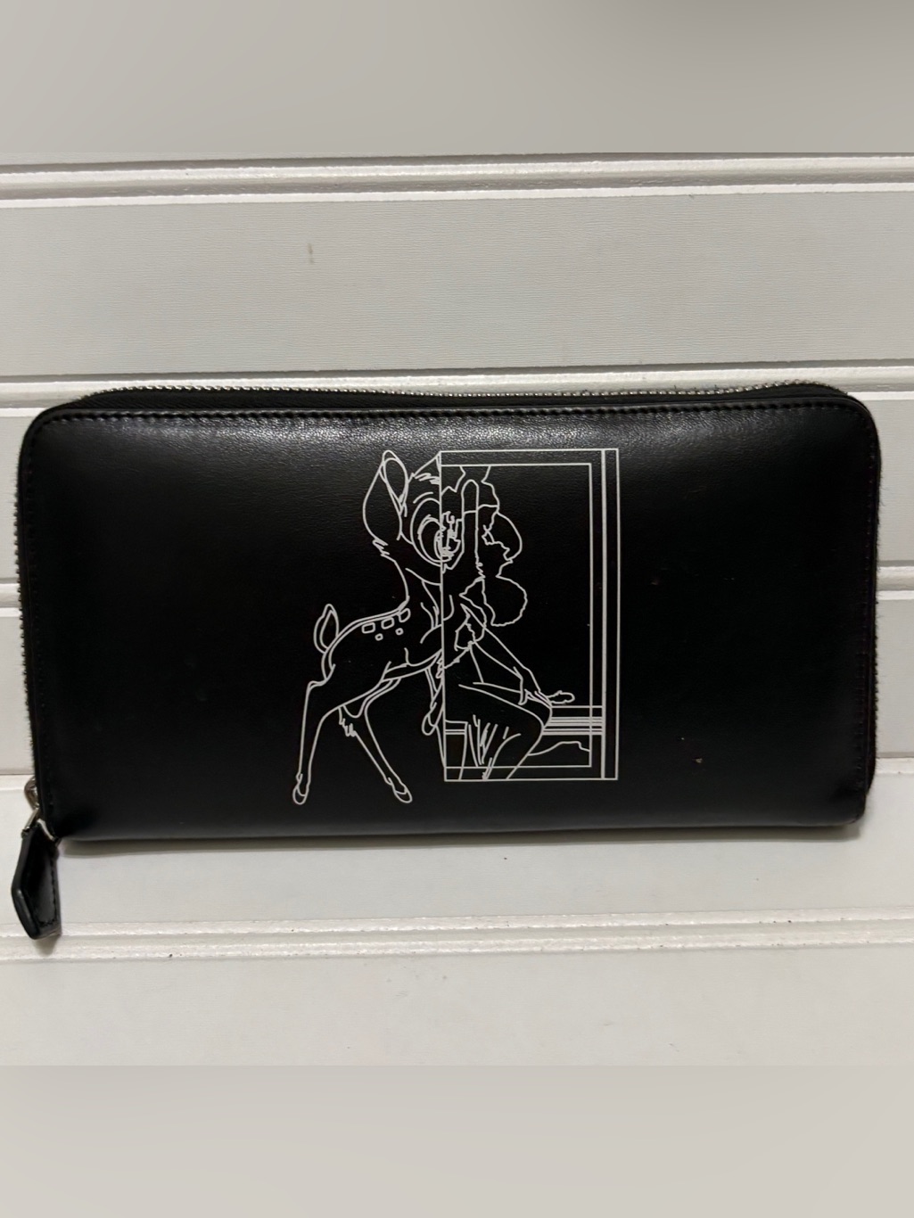 Givenchy X Disney Bambi Print Black Leather Zip Around Large Wallet